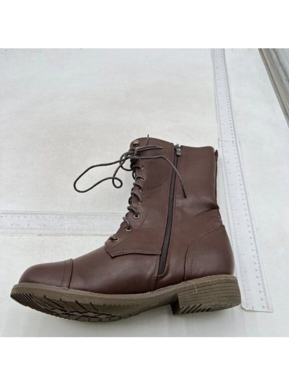 Women's Lace-up Combat Boots Mid-calf Military Winter Boot for Women Brown